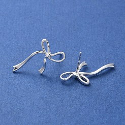 スターリングシルバーの蝶結びスタッドピアス925個  銀  20.5x11mm&nbsp;EJEW-P296-05S