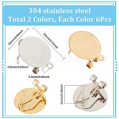 12Pcs 2 Colors 304 Stainless Steel Stud Earring Findings&nbsp;STAS-SP0001-89A