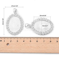 オーバル合金ラインストーンカボションセッティングペンダント  カドミウムフリー＆鉛フリー  画像メモリフレームペンダント  銀色のメッキ  クリスタル  トレイ：18x25mm  43x27x3mm  穴：4x7mm  38個/袋&nbsp;ALRI-T354-01S