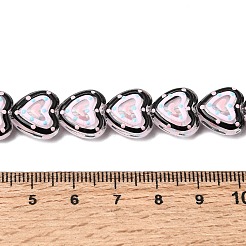 ガラスエナメルビーズ  手描きのビーズ  ドット付きハート  ブラック  11~12x12.5x6~6.5mm  穴：1mm  約30個/連  13.19''（33.5センチメートル）&nbsp;GLAA-Z021-01D