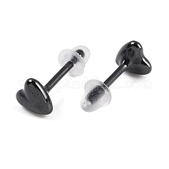 磁器スタッドピアス  ハート  ブラック  5.8x5.8mm&nbsp;EJEW-H007-01E