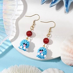 Handmade Glass Seed Beads Octopus Dangle Earrings&nbsp;EJEW-MZ00278-02
