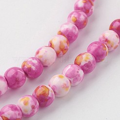天然の海白いヒスイの​​ビーズ連売り  ラウンド  染め  ショッキングピンク  6mm  穴：1mm  約73個/連  15.9インチ（405mm）&nbsp;G-G916-6mm-03