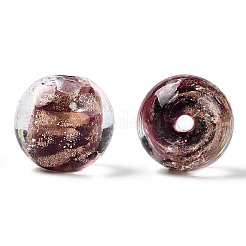 明るい手作りの金の砂のランプワークビーズ  暗闇で光る  ラウンド  ミックスカラー  12x11.5mm  穴：1.5mm&nbsp;LAMP-N024-05B
