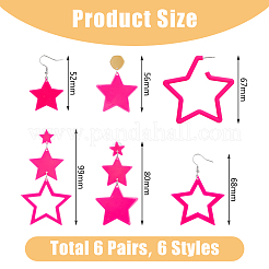 6ペア6スタイルのファッションスターアクリルダングルスタッドピアス、316ステンレススチールピン付き、女性用  ショッキングピンク  52~99x42~52.5mm  1ペア/スタイル&nbsp;EJEW-FI0002-52