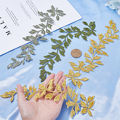 4個 2色 葉 コンピューター刺繍 ポリエステル 装飾アクセサリー  アップリケの鉄  ミックスカラー  235x70x1mm  2個/カラー&nbsp;FIND-GF0005-29