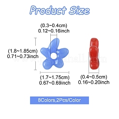 16個8色手作りランプワークビーズ  花  ミックスカラー  18~18.5x17~17.5x4~5mm  穴：3~4mm  2個/カラー&nbsp;LAMP-FS0001-28