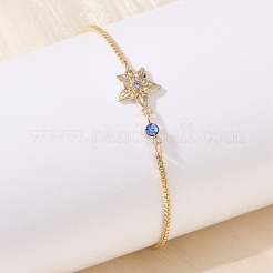 Brass Micro Pave Cubic Zirconia Birthday Flower Link Bracelets&nbsp;BJEW-U031-01G-12