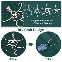 4Pcs 4 Styles Brass Pendant Cabochon Settings&nbsp;KK-PH0010-44P