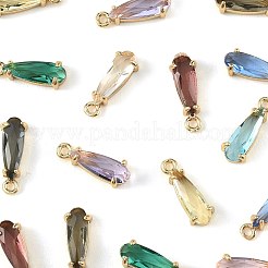 20個10色ファセットガラスチャーム  金色の真鍮のオープンバックセッティング  ティアドロップ  ミックスカラー  14.5x4.5x4mm  穴：1.2mm  2個/カラー&nbsp;GLAA-FS0002-64