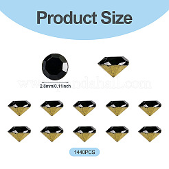 尖った背面ガラスラインストーンカボション1袋  バックメッキ  多面カット  ダイヤモンド  ジェット  2.8mm  約1440個/袋&nbsp;RGLA-TADJ0001-01A-01