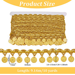 Polyester Braided Metallic Lace Trim with Metal Flat Round Tassel&nbsp;OCOR-WH0082-537A