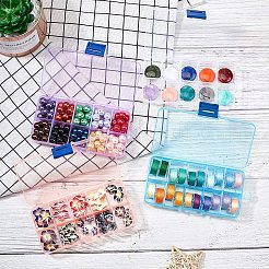 長方形のプラスチックビーズ保存容器  10のコンパートメント  ミックスカラー  6.8x12.9x2.2cm  1pc /カラー  5個/セット&nbsp;CON-PH0001-14-WH