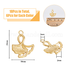 18個3色304ステンレスペンダント  イチョウ葉  ミックスカラー  24x19x2mm  穴：2mm  6個/カラー&nbsp;STAS-DC0013-36