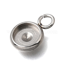 304ステンレススチールペンダントカボションセッティング  フラットラウンド  ステンレス鋼色  トレイ：6mm  12x8x2mm  穴：2mm&nbsp;STAS-F365-02B-P
