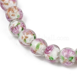 手作りの金砂ランプワークビーズ連売り  花の丸  透明  10mm  穴：1mm  約40個/連  14.96''（38センチメートル）&nbsp;LAMP-B028-03J-10mm