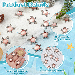 チベット風アロイペンダント20個  イミテーション アクリル ラインストーン カボション付き  カメ  ピンク  21x19x4mm  穴：2mm&nbsp;FIND-GO0003-23A