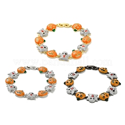 ハロウィン用真鍮エナメルリンクブレスレット（女性用）  カボチャ  カドミウムフリー＆鉛フリー  ラックめっき  ミックスカラー  7-1/2インチ（19cm）&nbsp;BJEW-B149-01