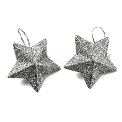 プラスチックグリッタースターペンダント装飾  シルクリボンクリスマスツリー吊り下げ装飾  銀  43x46x16.5mm&nbsp;KY-D019-01C