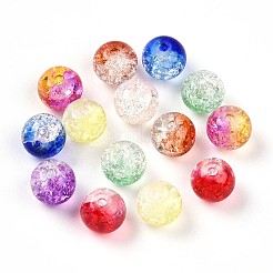 ベーキングペイント、透明なクラックルガラスビーズ  ラウンド  ミックスカラー  8~8.5mm  穴：1.4~1.6mm  約1531個/1000g&nbsp;DGLA-Q018-8mm-M01