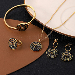 Spiral 304 Stainless Steel Rhinestone Pendant Necklaces & Stud Dangle Earrings & Bangles & Rings Sets for Women&nbsp;FS-WG7CDFF-02
