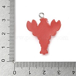 不透明樹脂のロブスタークレイペンダント  プラチナメッキ鉄ループ付き  レッド  29x24x8mm  穴：2mm&nbsp;X-RESI-K023-04