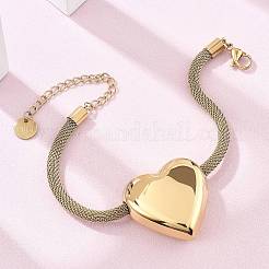 304ステンレススチールハートリンクブレスレット  女性用メッシュチェーンジュエリー  18KGP本金メッキ  7-1/2インチ（19cm）&nbsp;BJEW-C089-12G