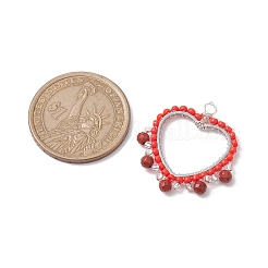 Wire Wrapped Natural Red Jasper & Glass Bead Pendants&nbsp;PALLOY-MZ00201