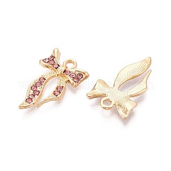 合金ラインストーンペンダント  蝶結び  ゴールドカラー  ミックスカラー  23x14x3mm  穴：1.8mm&nbsp;PALLOY-T092-22G