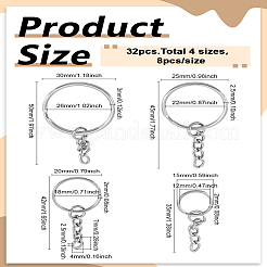32個 4スタイル ステンレススチール スプリットキーリング  鉄のリング付き  プラチナ  35~50mm  8個/スタイル&nbsp;STAS-LP0005-43