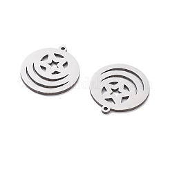 ステンレスペンダント201個  レーザー切断  スターチャーム付きフラットラウンド  ステンレス鋼色  17x15x1mm  穴：1mm&nbsp;STAS-V001-14