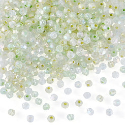 電気メッキ透明ガラスビーズ405個  双円錐形  虹メッキ  多面カット  グリーン  3.5x4.5mm  穴：1.4mm&nbsp;GLAA-TA0003-66E