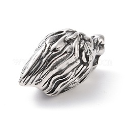 304ステンレススチールコードエンド  手動研磨  麒麟  アンティークシルバー  31.5x16x17.5mm  口穴：4x6mm  内径：8x8.5mm&nbsp;STAS-G276-14AS