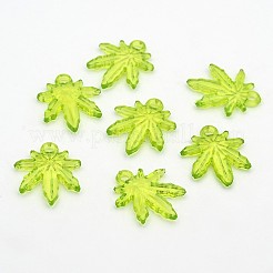 透明なアクリルパーツ  葉  黄緑  長さ23.2mm  20 mm幅  厚さ3mm  穴：2.5mm  約95個/50g&nbsp;X-PL711Y-3