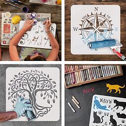 プラスチック再利用可能な描画絵画ステンシル テンプレート  スクラップブック、布地、タイル、床、家具、木材の塗装用  正方形  フェアリー模様  300x300mm&nbsp;DIY-WH0172-929
