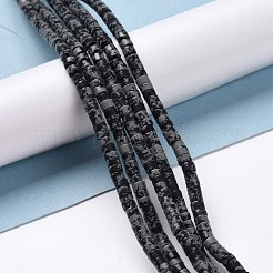 天然石スノーフレークオブシディアンビーズ連売り  フラットラウンド  4x2mm  穴：1mm  約169個/連  14.96''（38センチメートル）&nbsp;G-P468-05