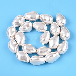 透明スプレー塗装ガラスビーズ連売り  ナゲット  フローラルホワイト  21.5x15x11.5mm  穴：1.2mm  約19個/連  15.55~15.75インチ（39.5~40cm）&nbsp;GLAA-N001-39