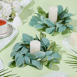 2Pcs Cloth Artificial Leaf Candle Rings Wreath&nbsp;AJEW-SP0004-47C