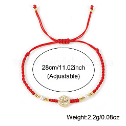 真鍮製の聖人メダル編みブレスレット  調節可能なビーズコードブレスレット  レッド  11.02インチ（28cm）&nbsp;EA4269-1