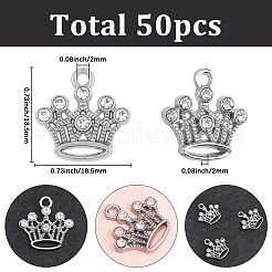 亜鉛合金、クリスタルラインストーンペンダント50個  クラウンチャーム  プラチナ  18.5x18.5x2mm  穴：2mm&nbsp;FIND-SC0019-59