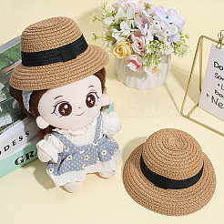 人形用麦わら帽子とポリエステル帽子  淡い茶色  152x155x90mm&nbsp;DOLL-WH0001-17B