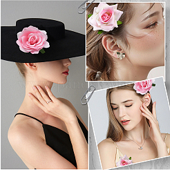 布と鉄のワニのヘアクリップ  バラの布ブローチ付き  ピンク  67x65x41mm&nbsp;AJEW-SP0002-84E
