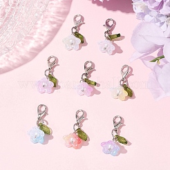 8色の花のアクリルペンダントデコレーション8個  合金製カニカン付き  ミックスカラー  27mm  1pc /カラー&nbsp;HJEW-FS00034-03