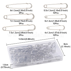 45 個 6 サイズ鉄キルトピンブローチクラスプジュエリーパーツ  プラチナ  40~75x13~17mm  ピン：1.5mm&nbsp;IFIN-YW0001-73
