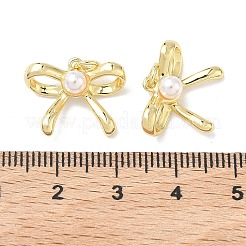 真鍮 ABS イミテーションパールペンダント  ちょう結びチャーム  長持ちメッキ  カドミウムフリー＆鉛フリー  ラックめっき  18KGP本金メッキ  13.5x17.5x5.5mm  丸カン：5x1ミリ  内径：3.5mm&nbsp;KK-P349-16G