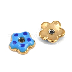 304ステンレススチールエナメルビーズ  花  イオンプレーティング（ip）  ゴールドカラー  ブルー  6x6x2mm  穴：0.7mm&nbsp;SA-CBAA937-13G-01