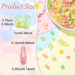350個7スタイルつや消し透明アクリルビーズ  金箔とグリッタービーズ付き  蝶とハートと十字架と星とピーナッツと丸と花  緑黄  5.5~16x5.5~11x3~6.5mm  穴：1.5~2.5mm  50個/スタイル&nbsp;OACR-YW0004-64