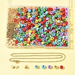 DIYネックレスキット  304ステンレススチールネックレス付き  不透明なアクリルビーズ  ccbプラスチックラウンドビーズ  カラフル  17.72インチ（45cm）&nbsp;DIY-FS0008-73
