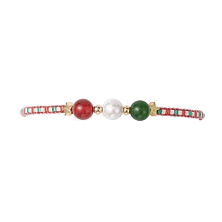 Christmas 6mm Round Dyed Natural TaiWan Jade & Natural Carnelian & Glass Seed Beads Braided Bead Bracelets&nbsp;BJEW-MZ00070-03