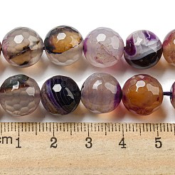 ファセット加工された天然縞瑪瑙ビーズ連売り  ラウンド  染め＆加熱  プラム  12mm  穴：1.6mm  約31個/連  14.76''（37.5センチメートル）&nbsp;G-F447-12mm-O07